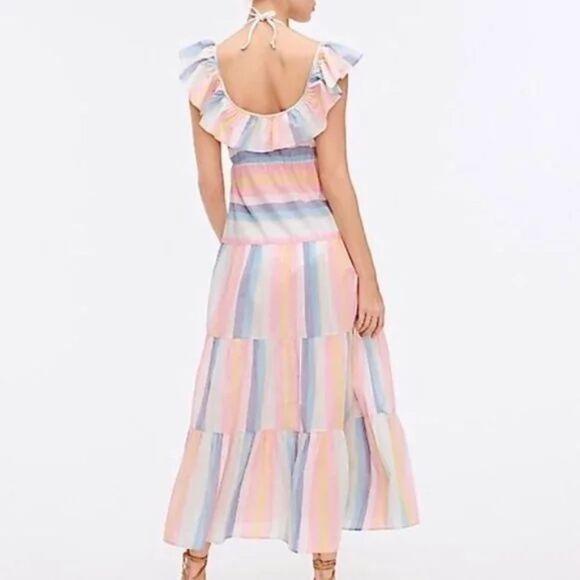 NWT J. Crew Ruffle Beach Cover-up Maxi Dress in Sunset Stripe - Picture 3 of 7